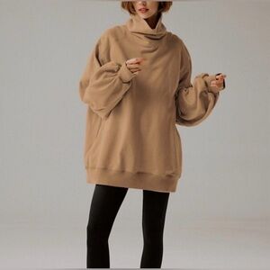 LIT Active Women's Whisper Oversized Funnel Neck Sweatshirt - Tan - XL